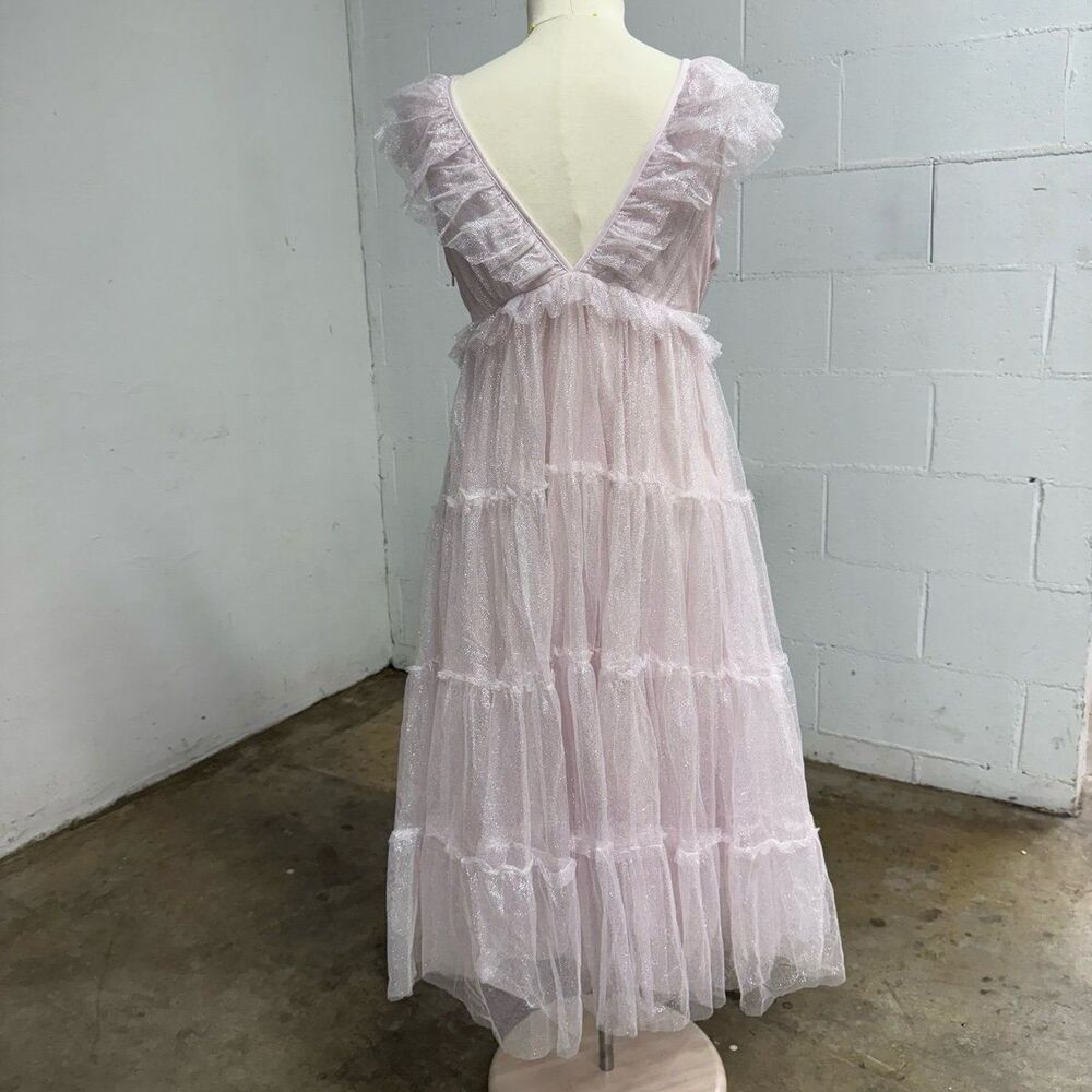 Glinda Sparkly shimmery coquette tiered ruffle pink maxi dress - Picture 4 of 8
